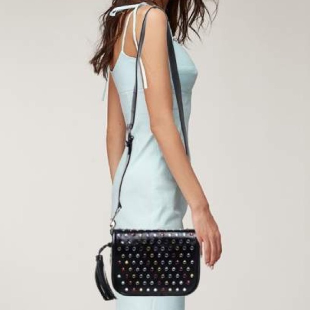 Marc Jacobs Black Patent Leather Jewel Embellished Courier Crossbody Bag - Picture 4 of 8